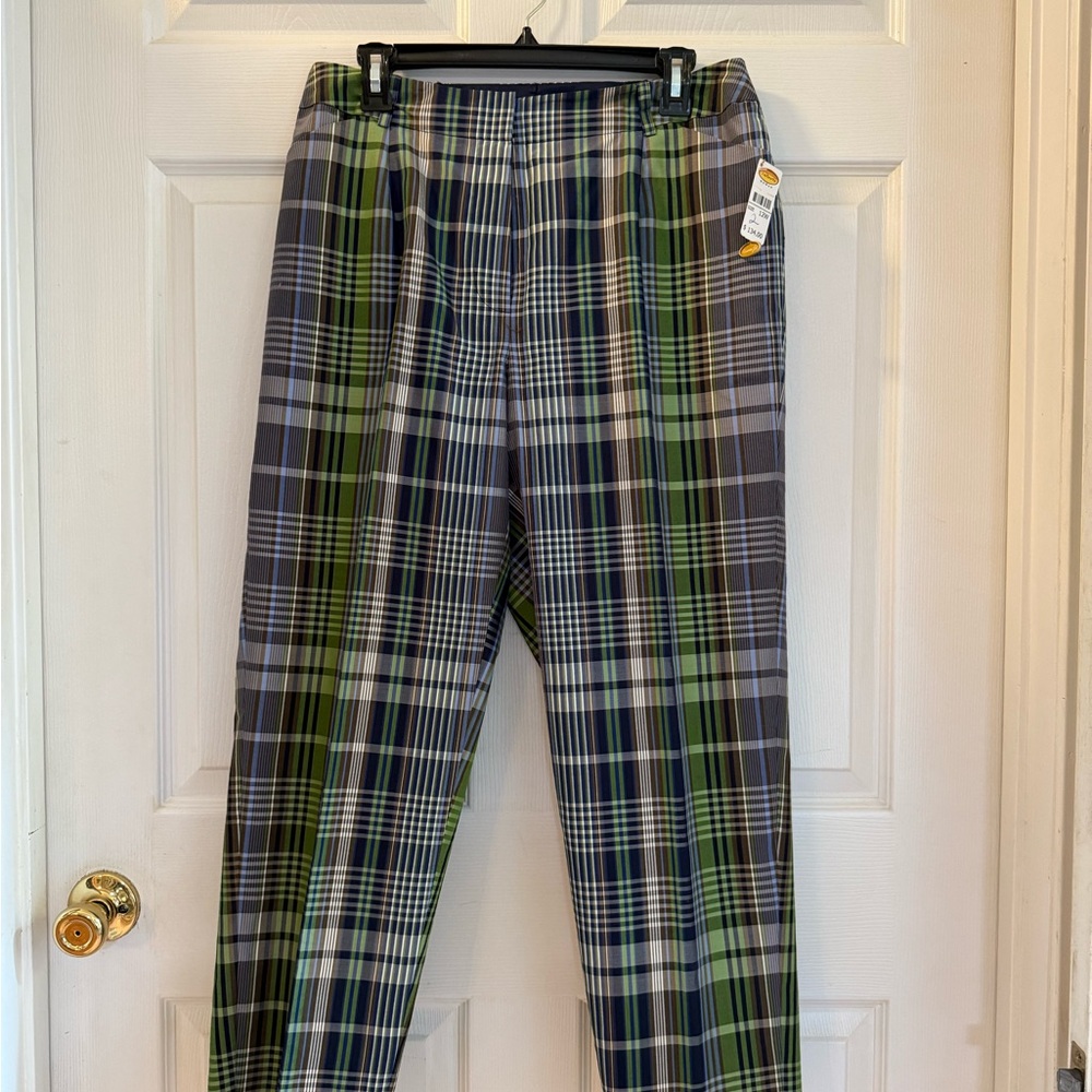 Talbots Plaid Trousers - Navy, Lime, Ivory